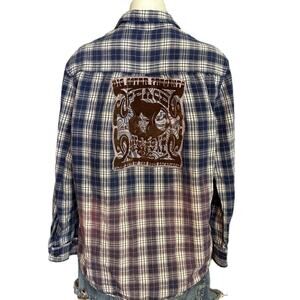 60s Rock Festival Plaid Flannel Shirt Shacket MEDIUM Oversize One of Kind Purple